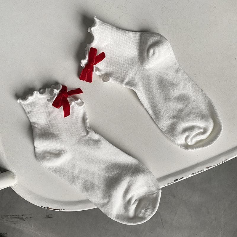 Ruffle bowknot hollow out long socks
