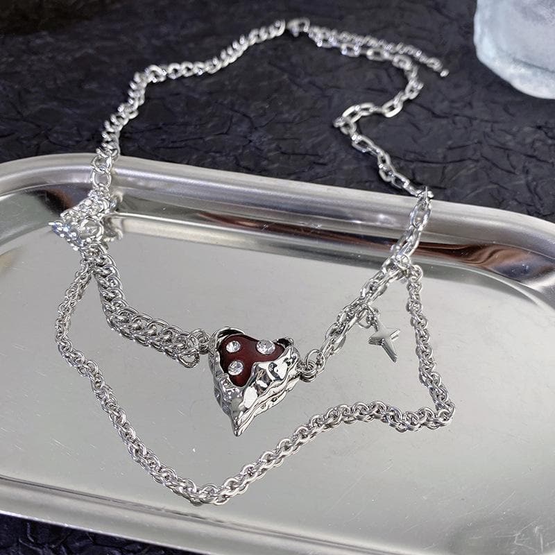 Heart pendant layered chain necklace