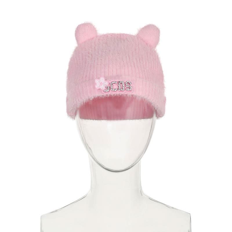 Fluffy beaded star applique hat