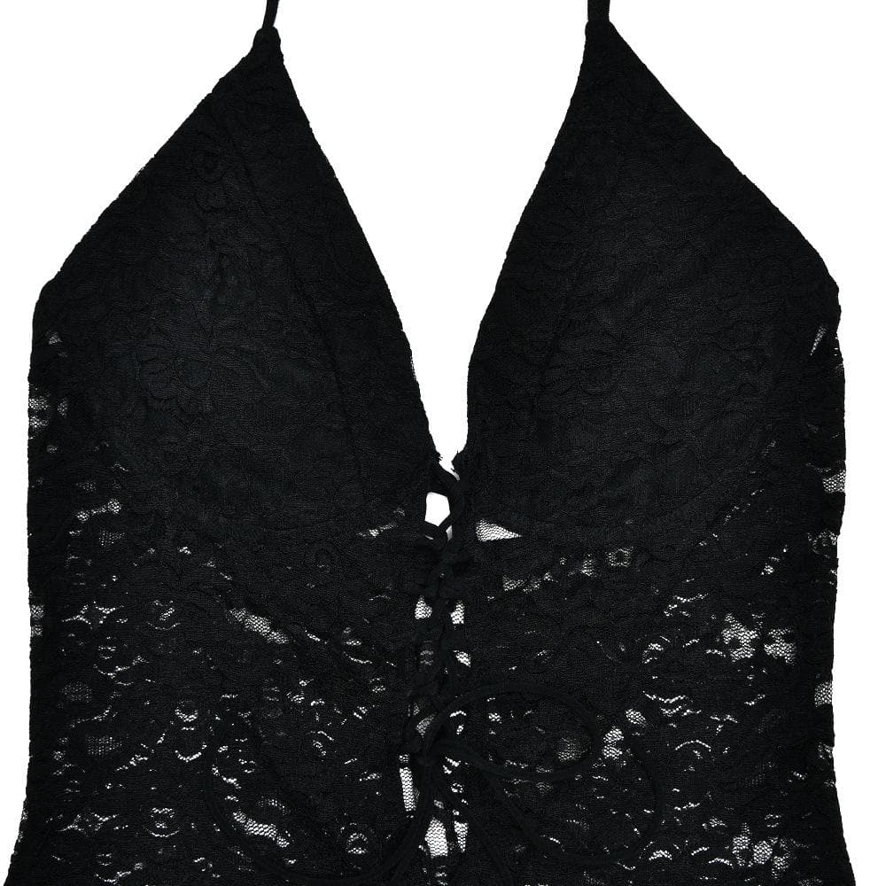 Halter lace lace up see through jumpsuit