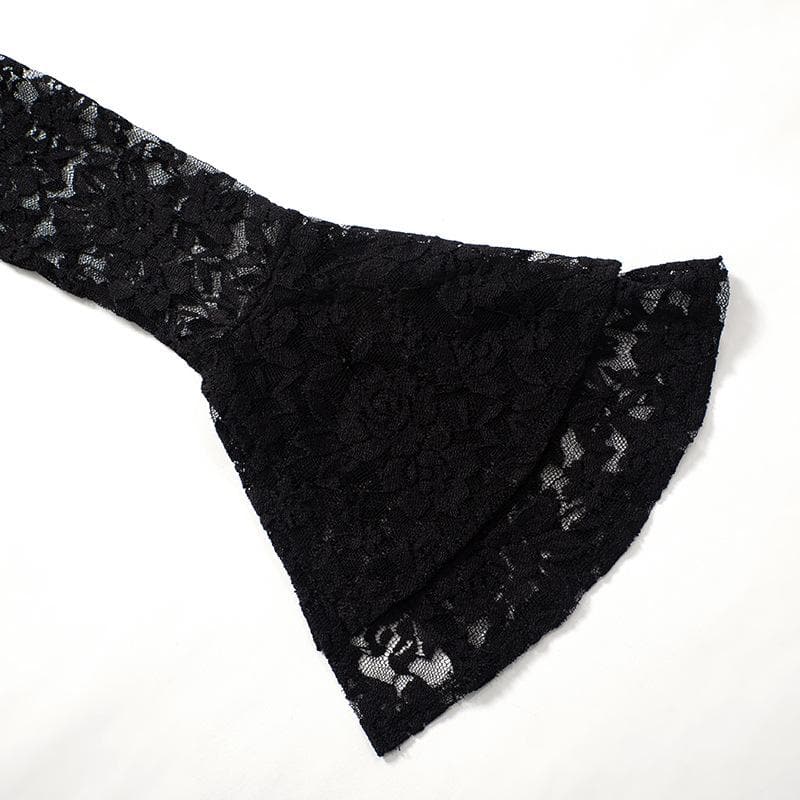 Long flared sleeve lace u neck button backless crop top