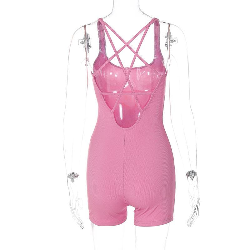U neck cross back solid romper