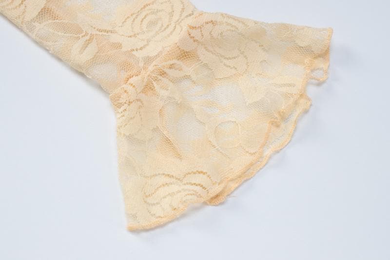 Long flared sleeve ruffle see through lace bodysuit