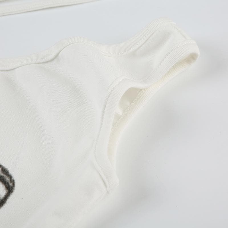 One shoulder print metal applique top