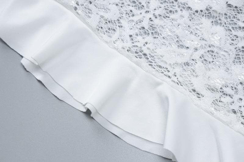 Long flared sleeve lace see through lace up mini dress