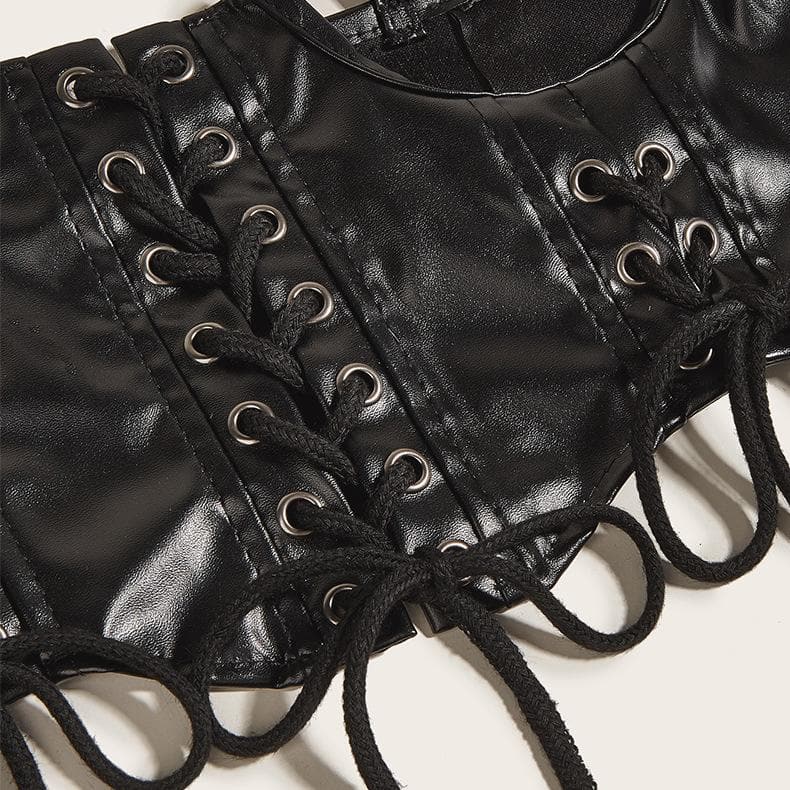 PU leather lace up solid cami corset