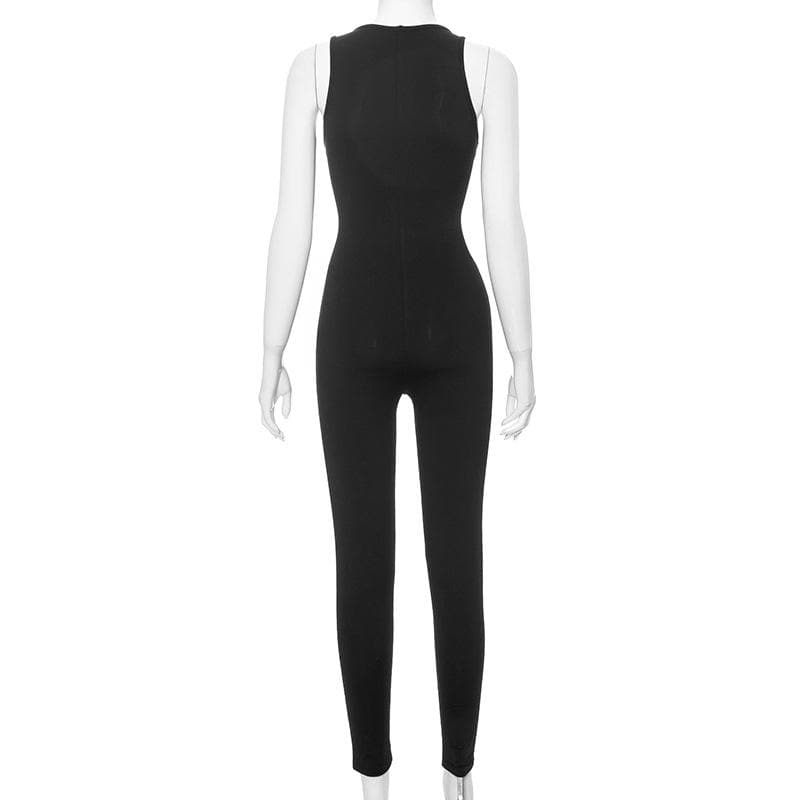 U neck sleeveless lace patchwork solid jumpsuit