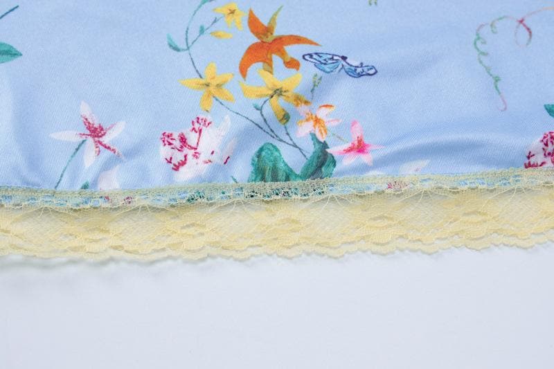 Print v neck lace hem knotted cami maxi dress