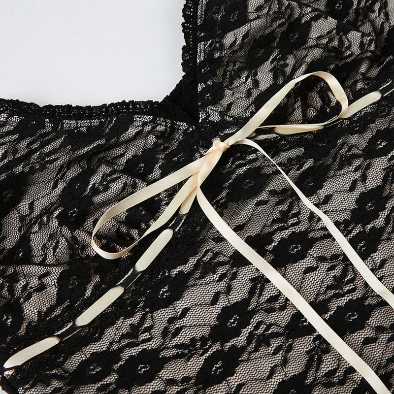 Cap sleeve v neck lace knotted backless top