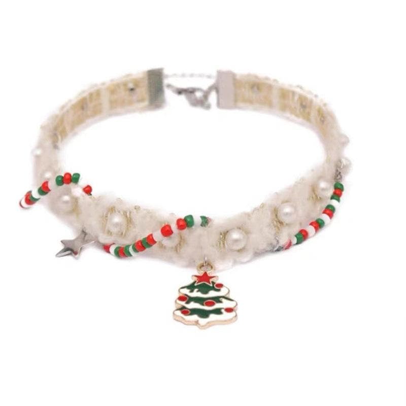 Christmas tree pendant faux pearl choker necklace