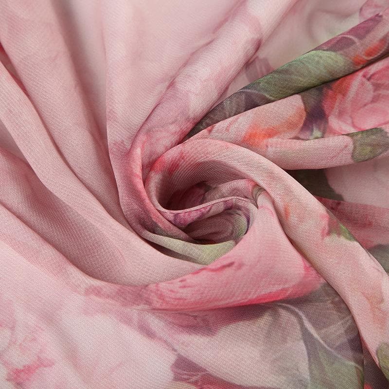 Chiffon flower print ruffle maxi skirt