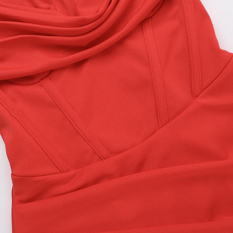 Cowl neck bustier lace up high slit cami maxi dress