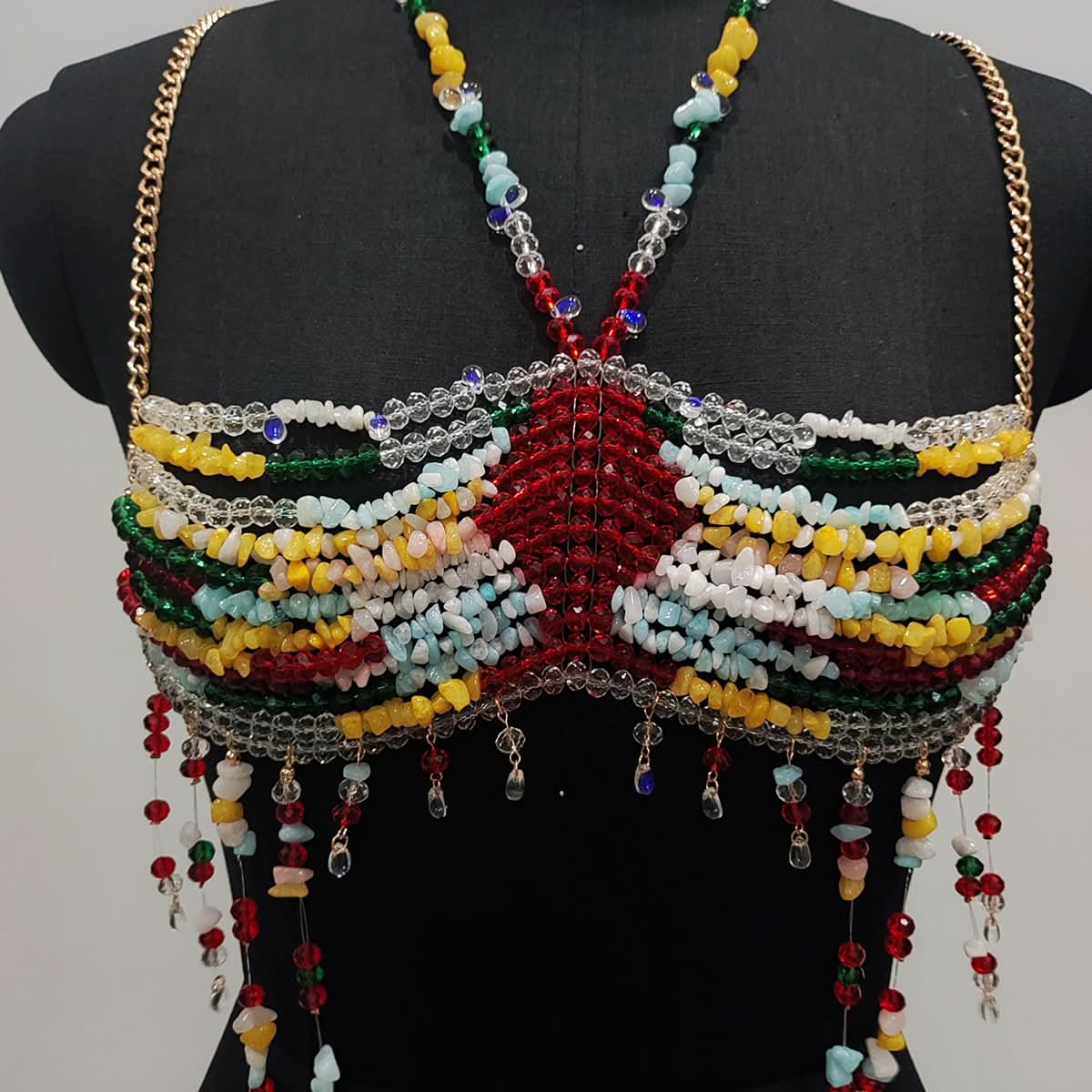 Halter beaded hollow out backless tassels cut out top