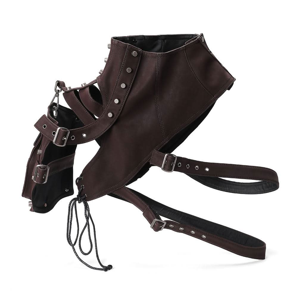 High neck buckle hollow out pocket cut out top