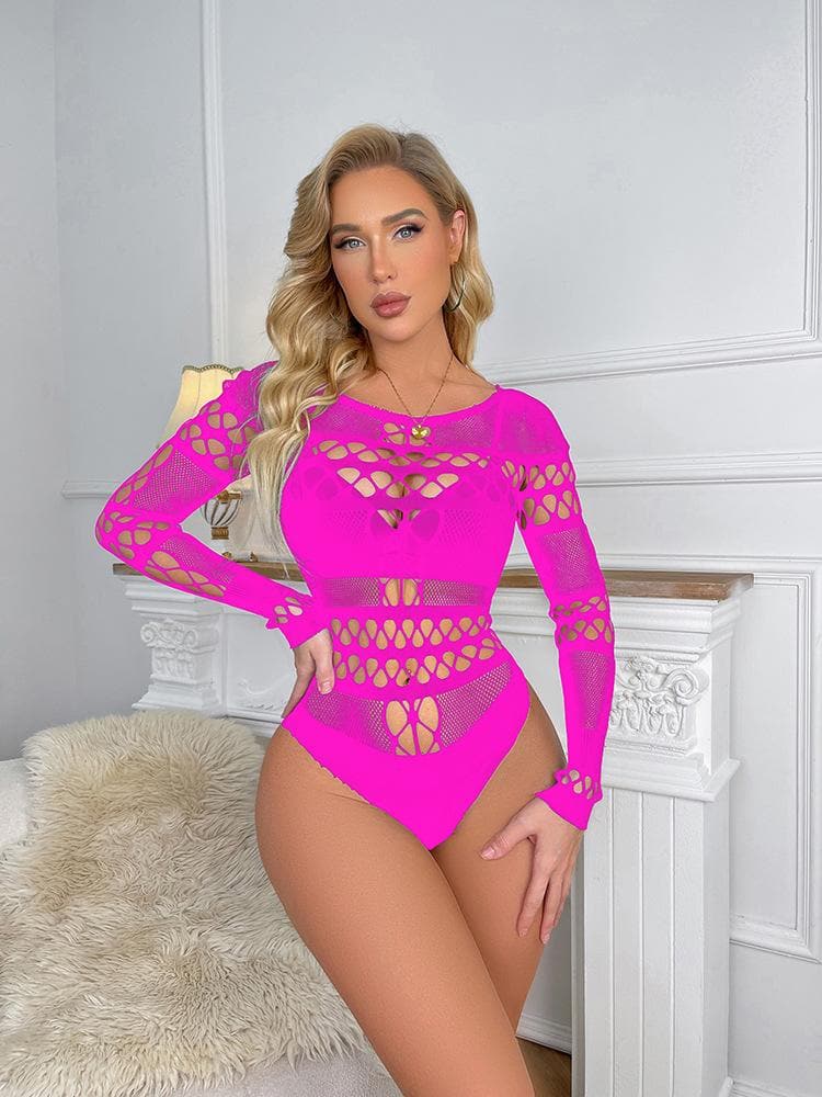 Long sleeve hollow out fishnet bodysuit