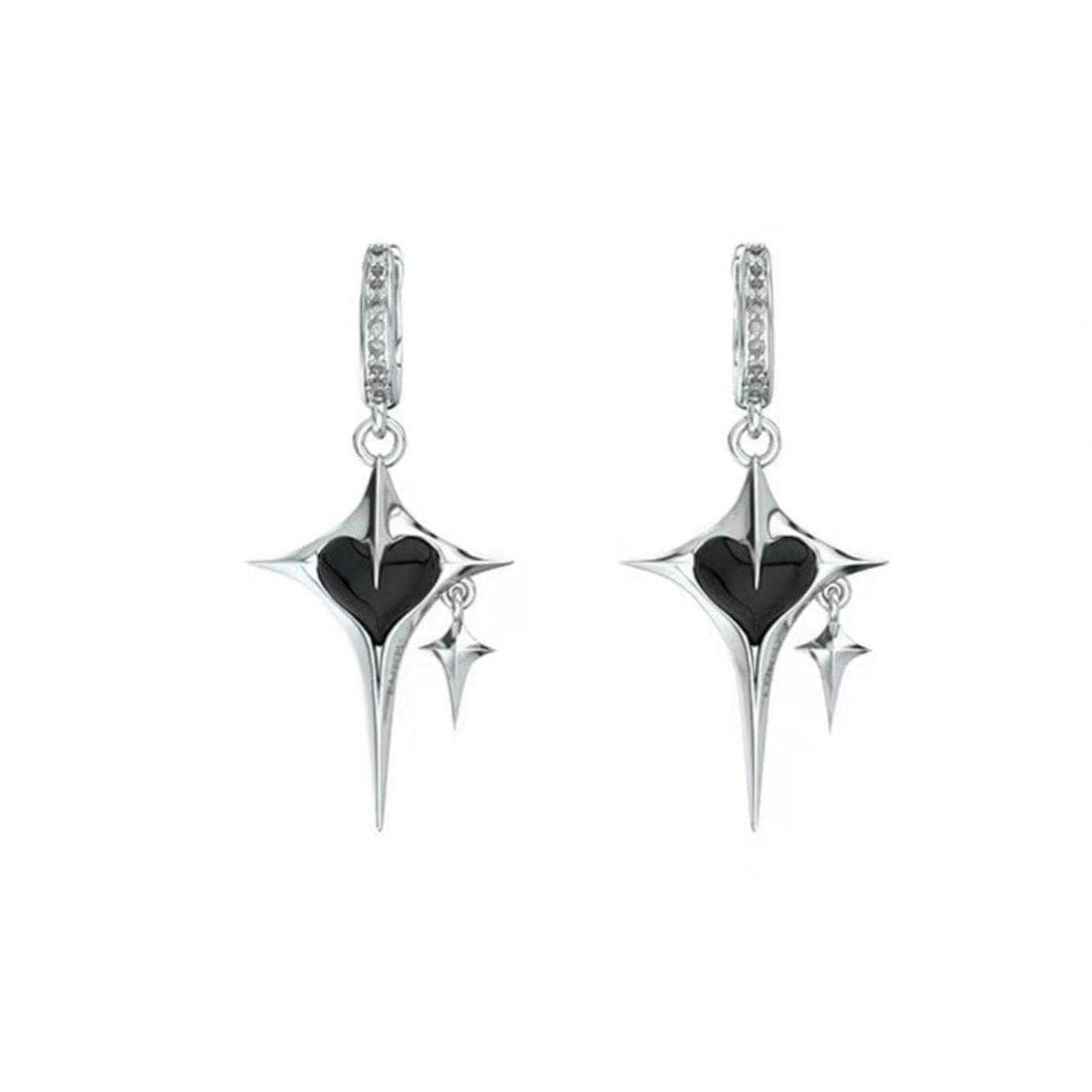 Heart 4 pointed star drop earrings