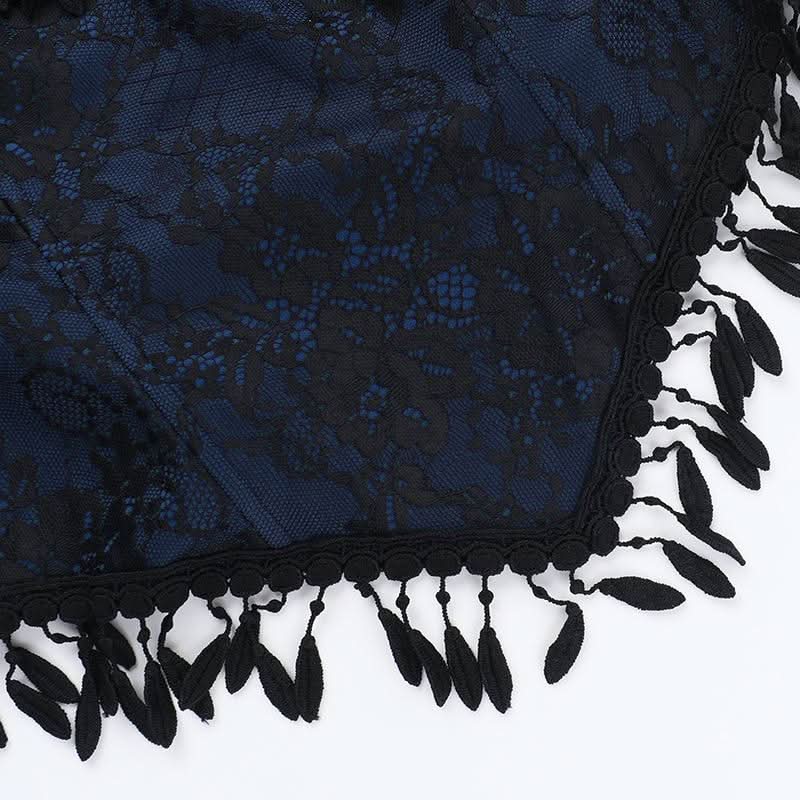 Off shoulder bowknot tassels lace top