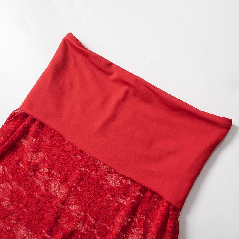Long sleeve off shoulder lace see through mini skirt set