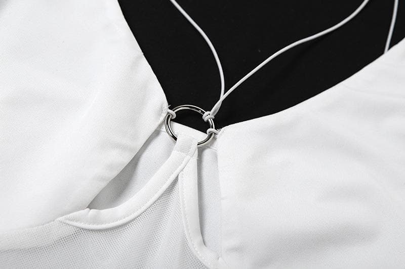 Long sleeve gloves o ring hollow out shrug 2 piece bodysuit