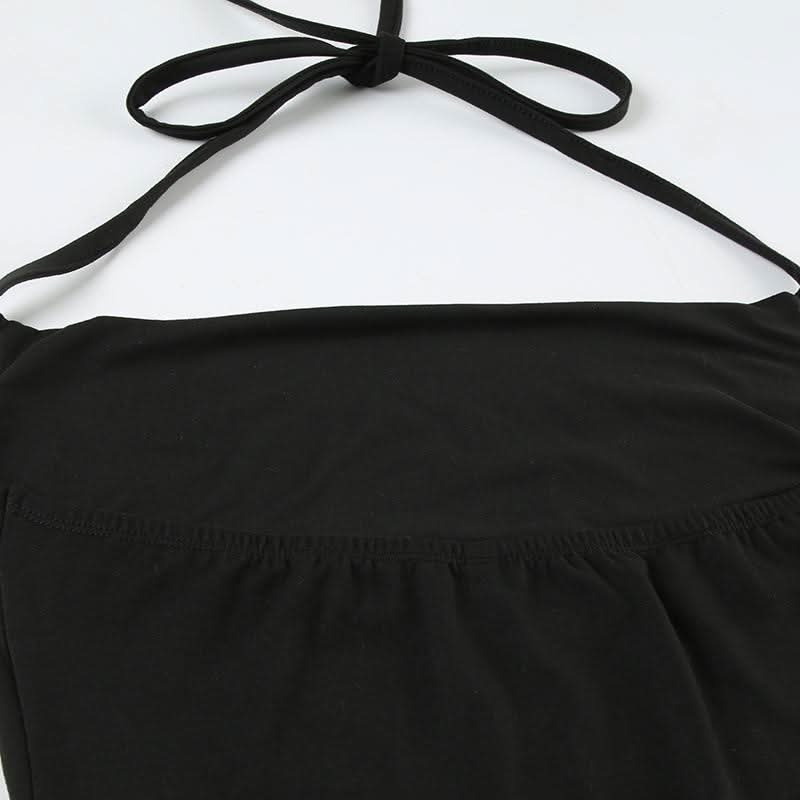 Square neck self tie halter lace slit maxi dress