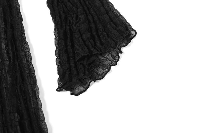 Long flared sleeve textured see through maxi dress