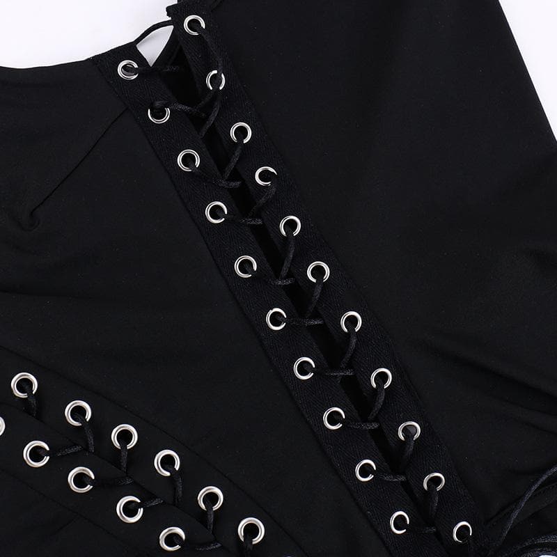 V neck lace up hollow out solid cami bodysuit