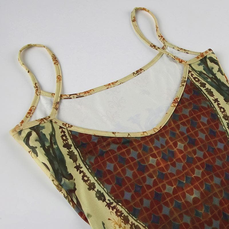 Print abstract backless cami maxi dress