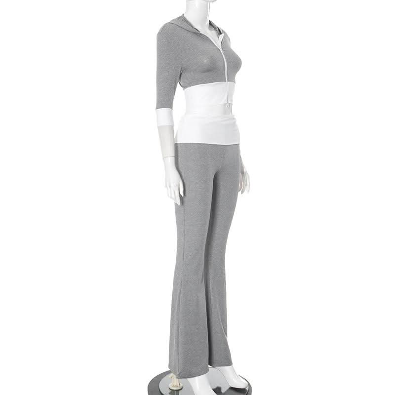 Hoodie zip-up contrast sports pants set