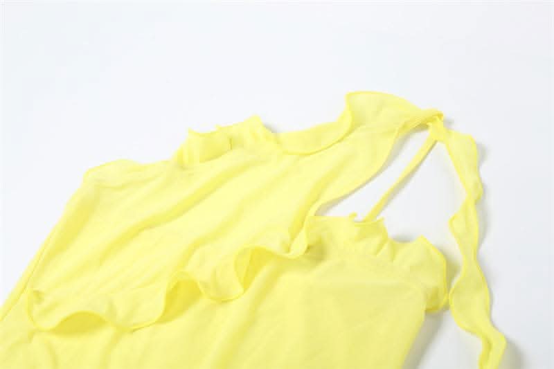 One shoulder ruffle irregular high slit maxi dress-final-sale