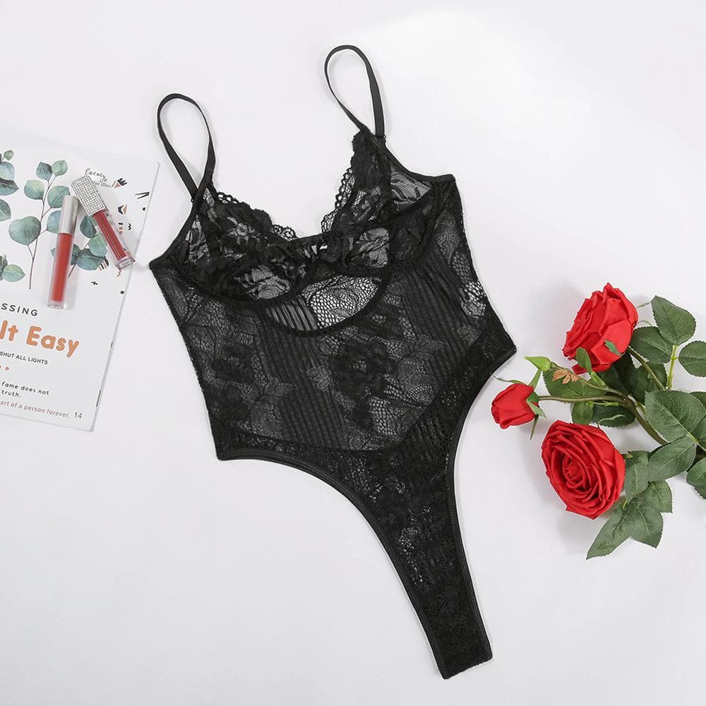 V neck lace bowknot adjustable bodysuit