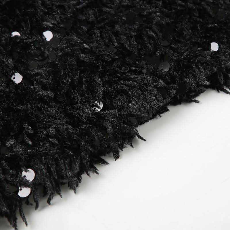 Glitter fluffy contrast mini skirt