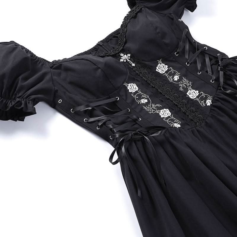 Puff sleeve short sleeve embroidery mini dress