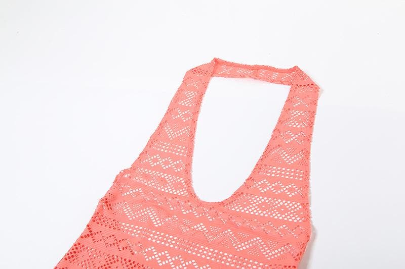 Halter low cut hollow out see through backless jumpsuit