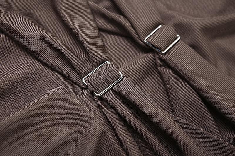 Irregular ruched drawstring buckle tank mini dress