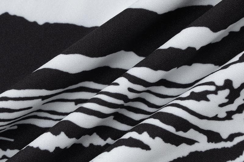 Zebra print contrast irregular slit hollow out backless cut out midi dress