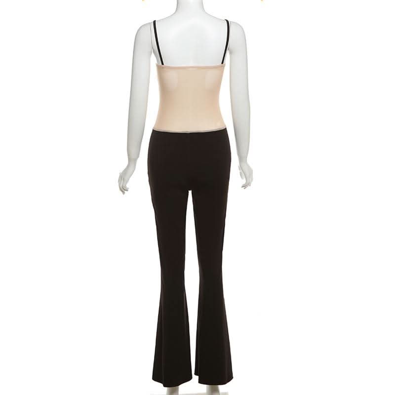 Beaded mesh patchwork cami jumpsuit-final-sale