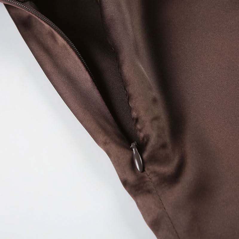 Halter square neck ruched zip-up solid maxi dress