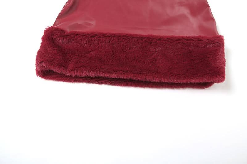 PU leather fluffy patchwork zip-up mini skirt