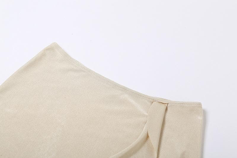 Flower applique solid ruffle irregular backless tube mini skirt set