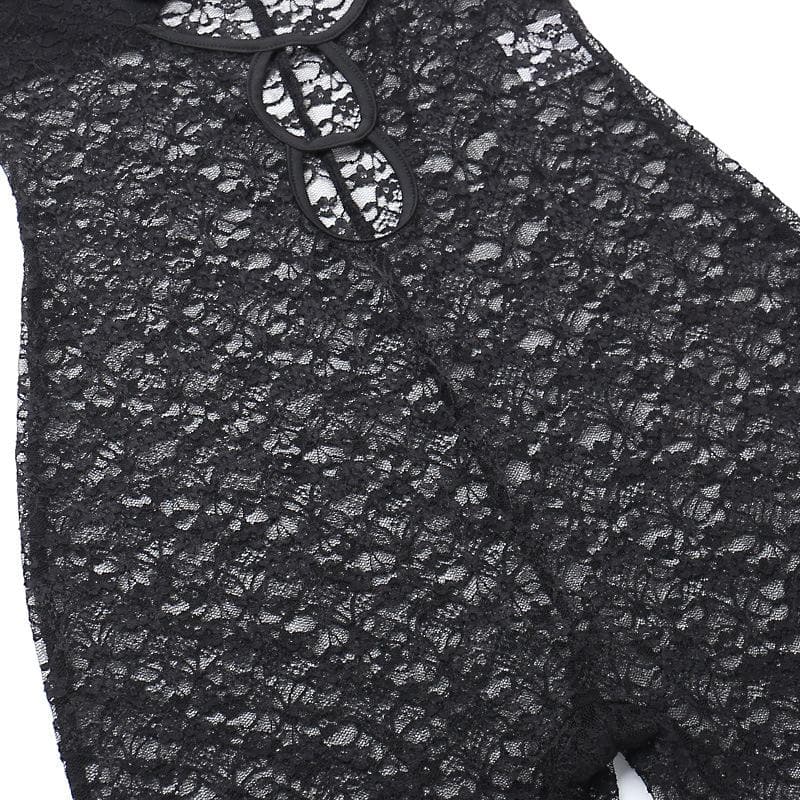 V neck hollow out solid lace cami jumpsuit