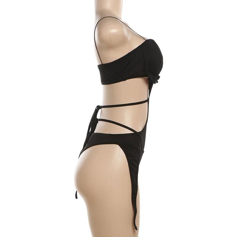 Ruffle self tie ruched cami bodysuit-final-sale