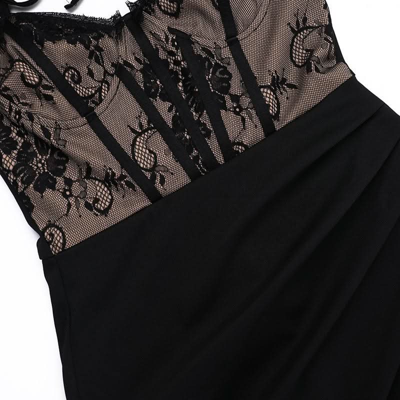 Sweetheart neck lace patchwork slit cami maxi dress