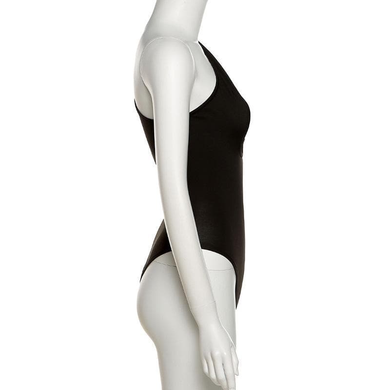 Solid One shoulder Hollow Out Bodysuit