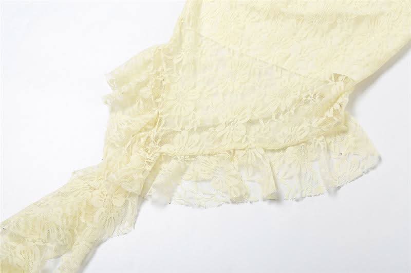 Halter mesh ruffle backless top