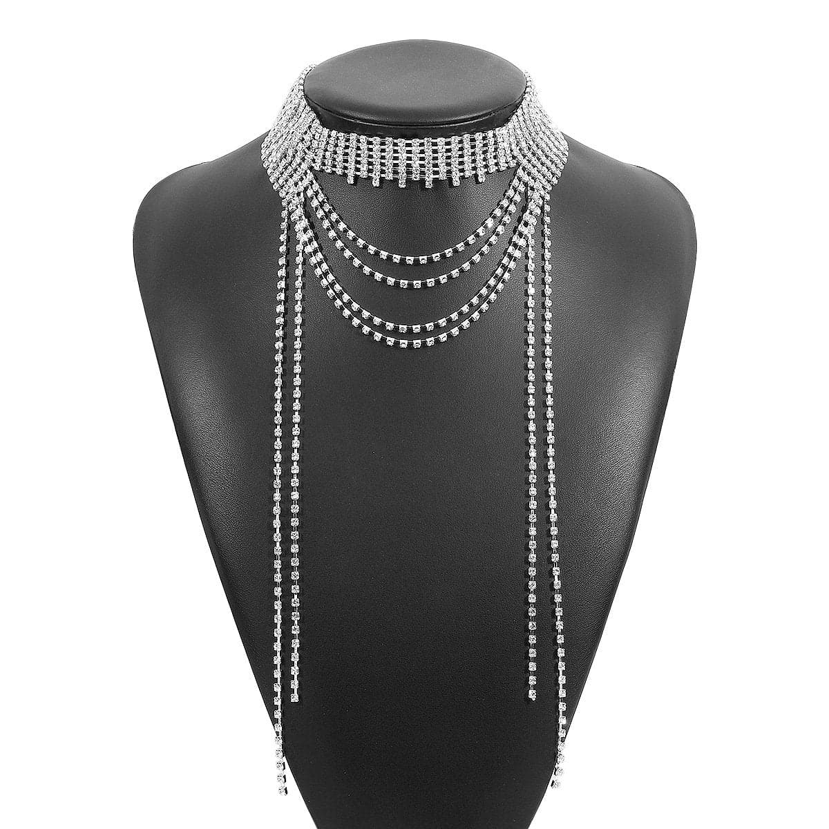 Layered rhinestone metal chain necklace