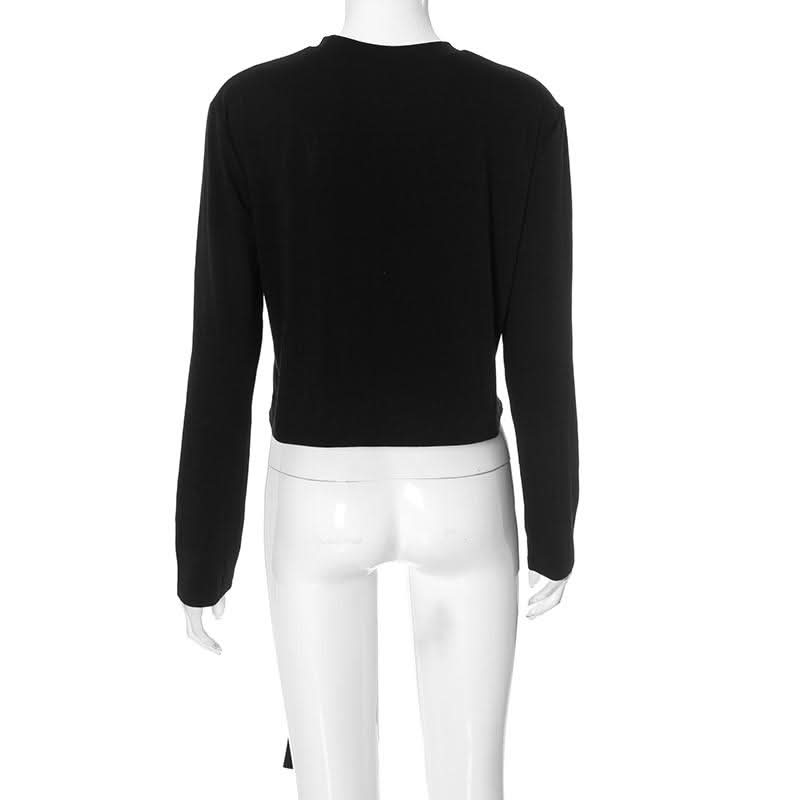 Long sleeve crewneck bowknot solid top