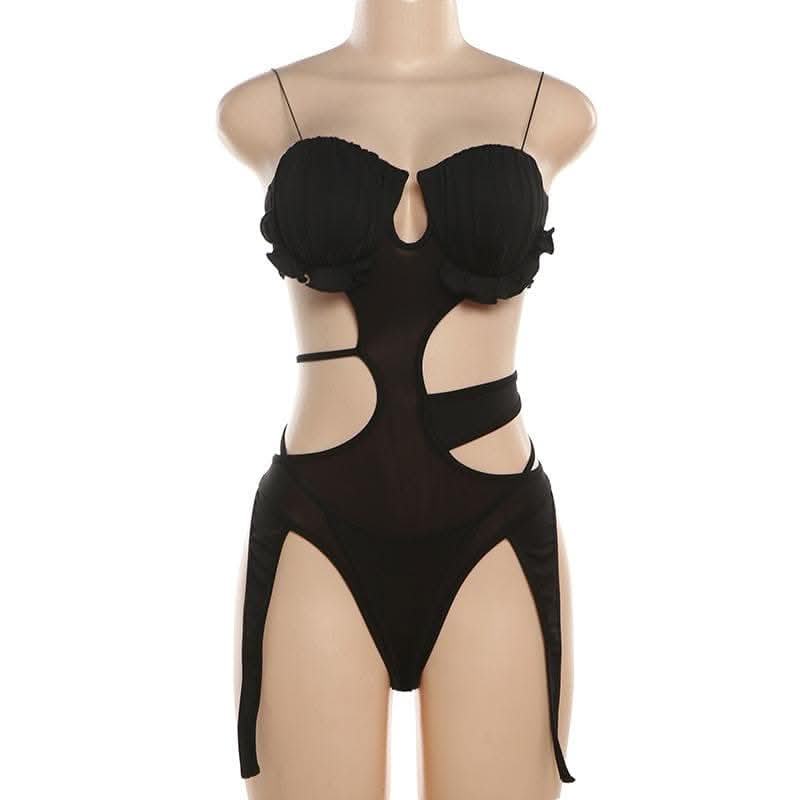 Ruffle self tie ruched cami bodysuit-final-sale