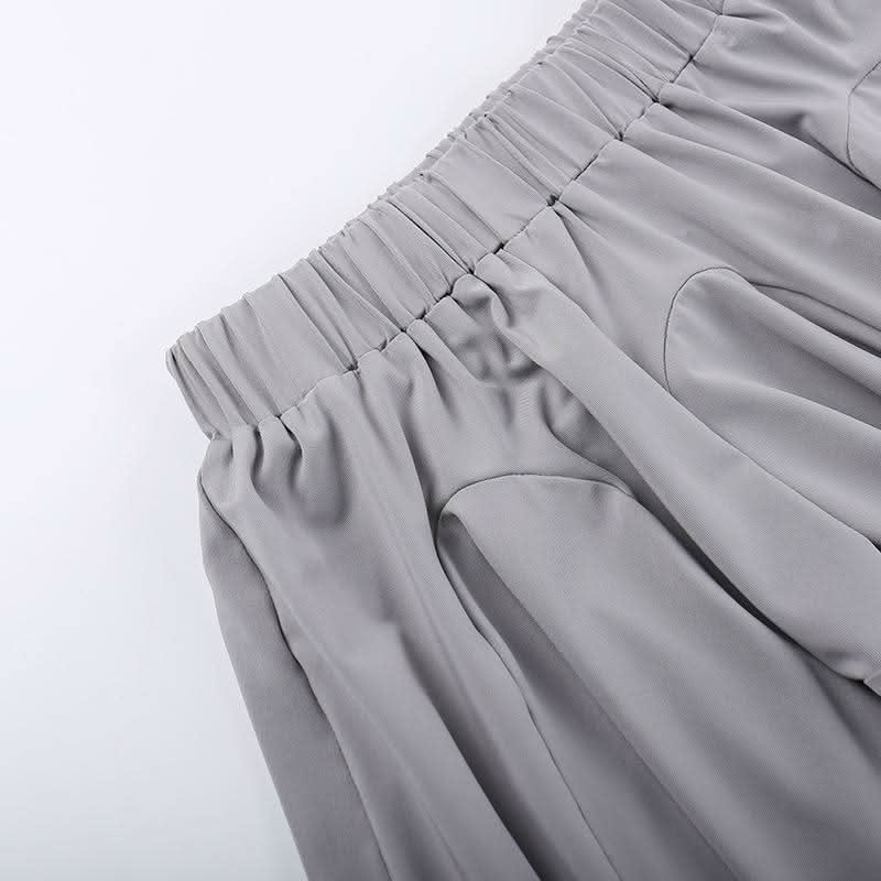 Crewneck ruched backless solid mini skirt set