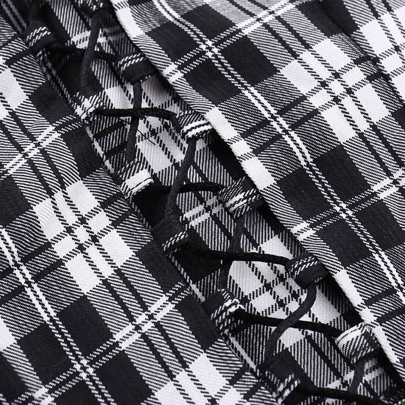Plaid sleeveless lace up corset top