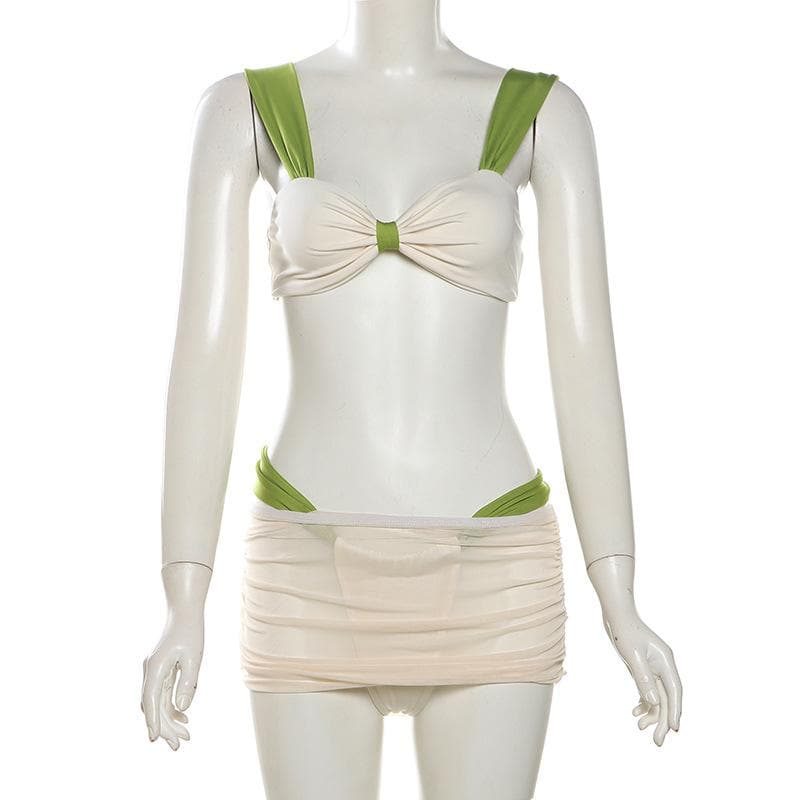 Contrast mesh cami 3 piece skirt set